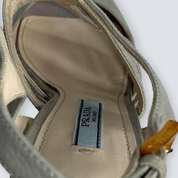 PRADA Heels Size 38 Calzatore Donna Grey Leather Slingback Sandals - Picture 12 of 16